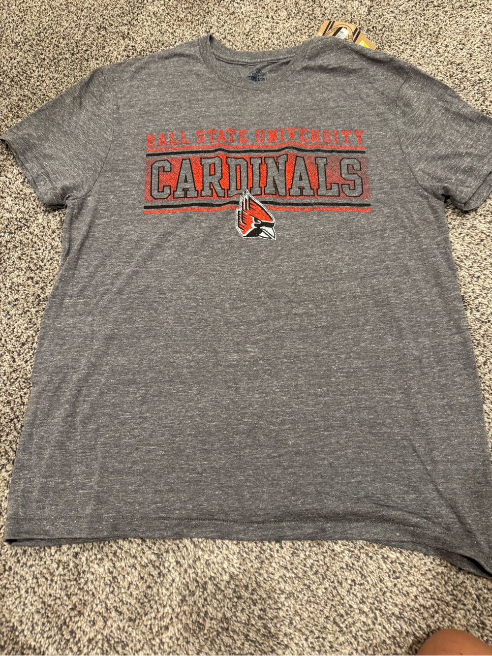 Rivalry Threads Gray Ball State Cardinals Short Sleeve Tee with Red Logo